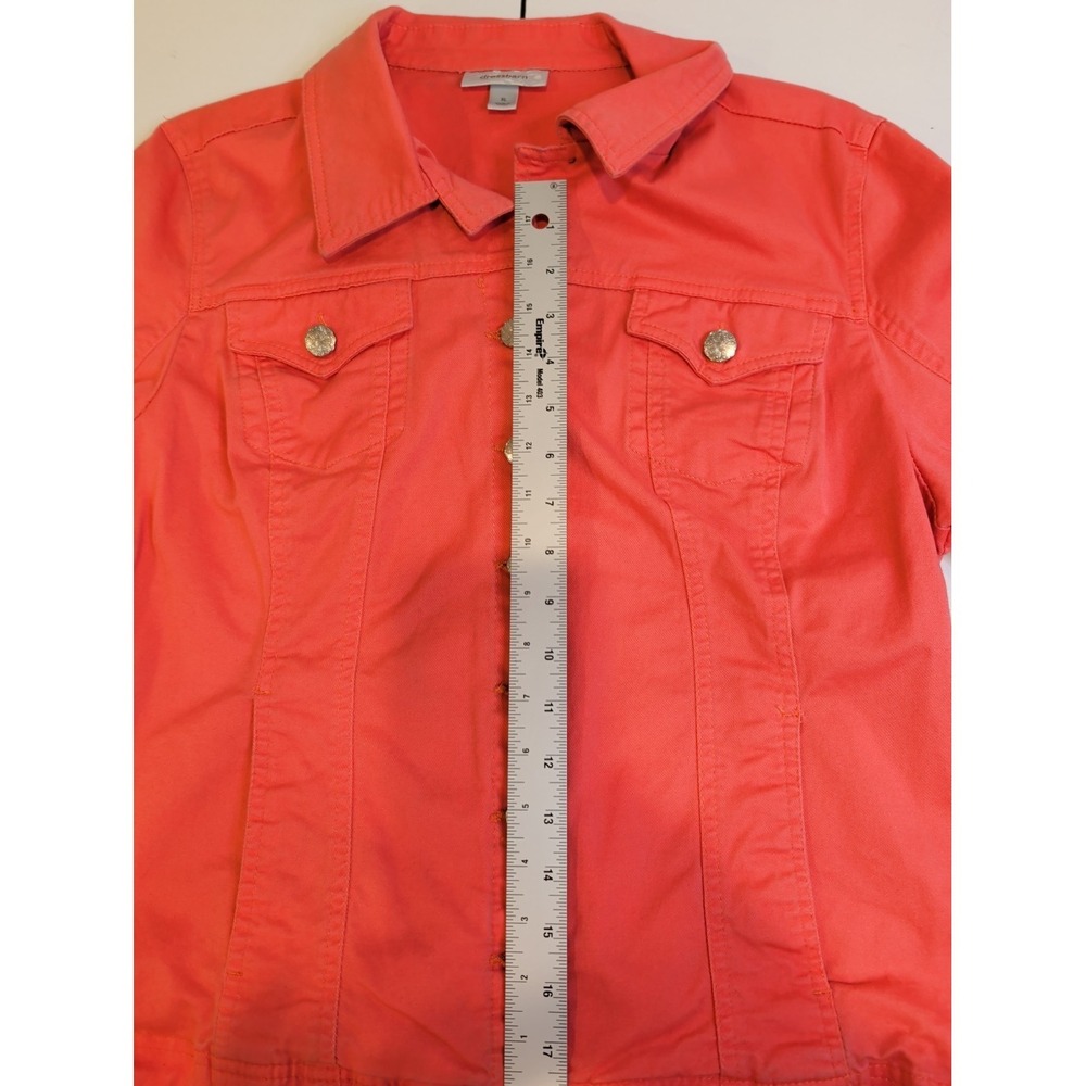 Dressbarn Coral Denim Jacket Womens XL Cropped 3/4 Sleeve Button Front - Picture 4 of 7
